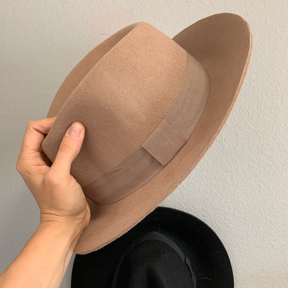 2-for-1 Wide Wool Fedora Hats [Black + Tan] - Picture 2 of 7